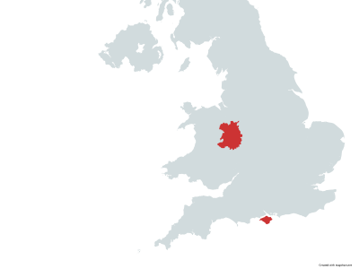 Map showing relative locations of Shropshire and the Isle of Wight for school trips
